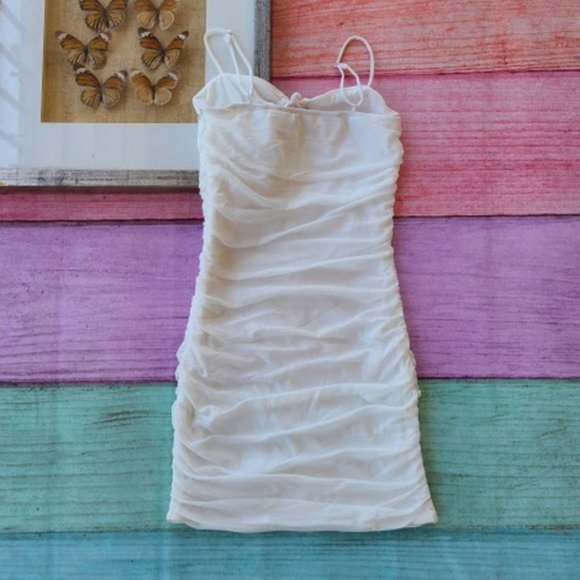 Princess Polly White Sassy Ruched Mesh Mini Dress - Picture 11 of 13